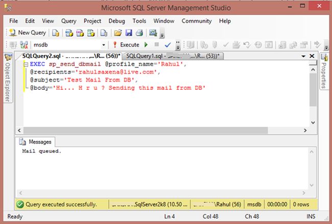 query for sending mail